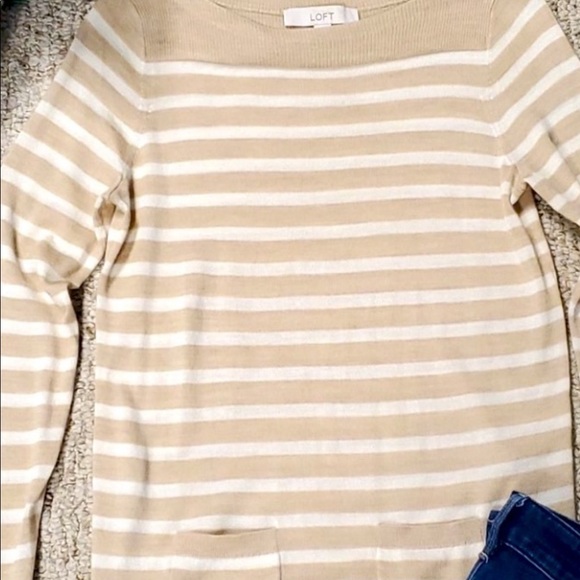 Womens LOFT xs soft tan and white sweater - Picture 9 of 16